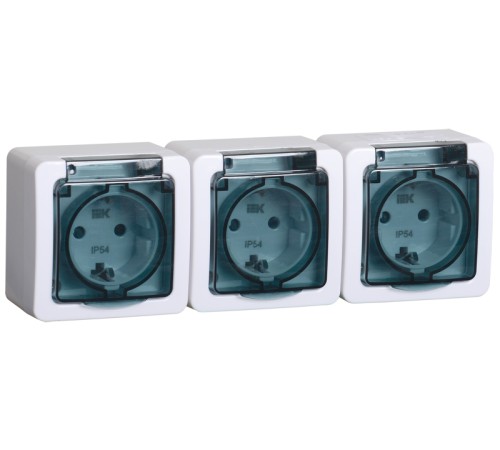 Розетка силовая (3розет.) IEK Гермес PLUS (ERMP32-K03-16-54-EC) откр. зазем. крыш. IP54 дымчатый (упак.:1шт)