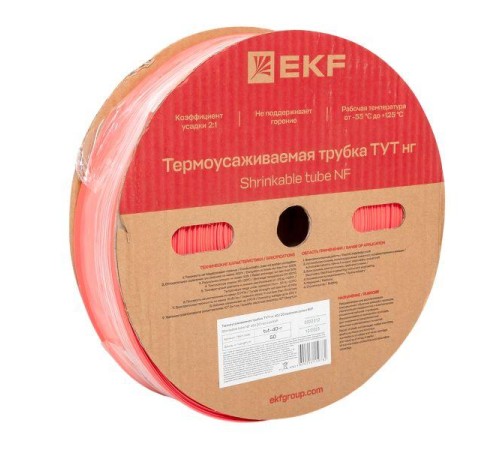 Трубка термоусаживаемая ТУТ нг 40/20 красная рулон EKF PROxima
