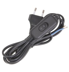 Iek WUP20-02-K02 Шнур УШ-1КВ опрессованный с вилкой со встроенным выключателем  2х0,75/2метра, черный ИЭК