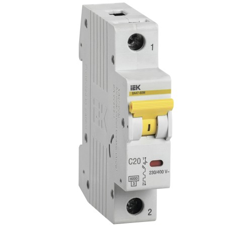 Выключатель автоматический IEK MVA31-1-020-C 20A тип C 6kA 1П 230В 1мод белый (упак.:1шт)