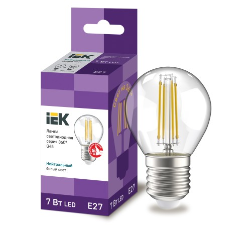 Iek LLF-G45-7-230-40-E27-CL Лампа LED G45 шар прозр. 7Вт 230В 4000К E27 серия 360° Iek LLF-G45-7-230-40-E27-CL Лампа LED G45 шар прозр. 7Вт 230В 4000К E27 серия 360°