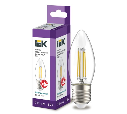 Iek LLF-C35-7-230-40-E27-CL Лампа LED C35 свеча прозр. 7Вт 230В 4000К E27 серия 360° Iek LLF-C35-7-230-40-E27-CL Лампа LED C35 свеча прозр. 7Вт 230В 4000К E27 серия 360°