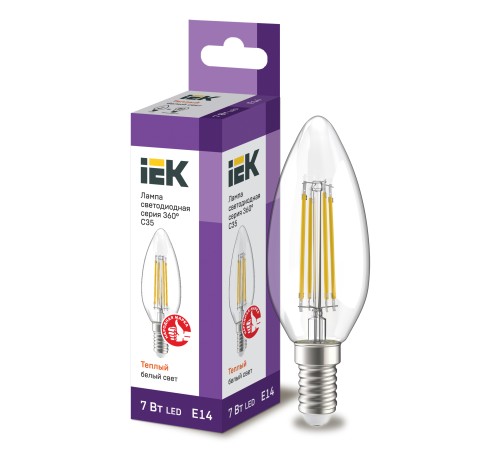 Iek LLF-C35-7-230-30-E14-CL Лампа LED C35 свеча прозр. 7Вт 230В 3000К E14 серия 360° Iek LLF-C35-7-230-30-E14-CL Лампа LED C35 свеча прозр. 7Вт 230В 3000К E14 серия 360°