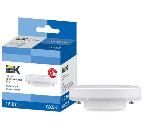 Iek LLE-T80-15-230-65-GX53 Лампа светодиодная ECO T75 таблетка 15Вт 230В 6500К GX53 IEK Iek LLE-T80-15-230-65-GX53 Лампа светодиодная ECO T75 таблетка 15Вт 230В 6500К GX53 IEK