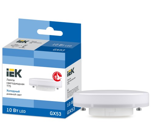 Iek LLE-T80-10-230-65-GX53 Лампа светодиодная ECO T75 таблетка 10Вт 230В 6500К GX53 IEK Iek LLE-T80-10-230-65-GX53 Лампа светодиодная ECO T75 таблетка 10Вт 230В 6500К GX53 IEK