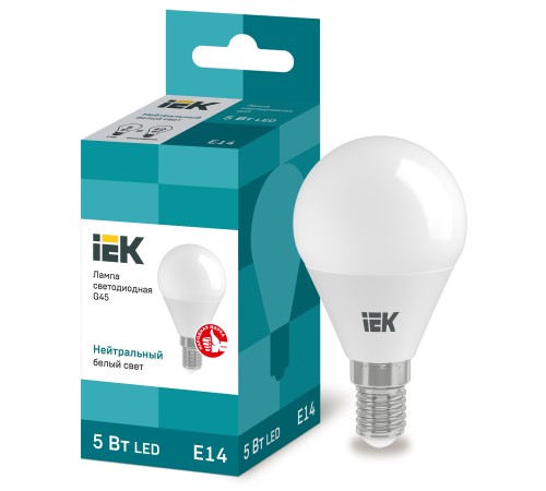 Iek LLE-G45-5-230-40-E14 Лампа светодиодная ECO G45 шар 5Вт 230В 4000К E14 IEK