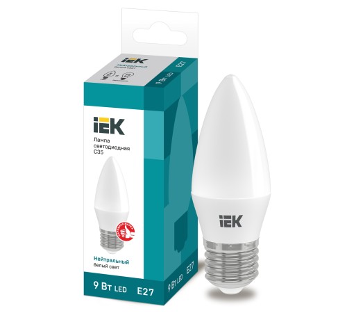 Iek LLE-C35-9-230-40-E27 Лампа светодиодная LED C35 свеча 9Вт 230В 4000К E27 Iek LLE-C35-9-230-40-E27 Лампа светодиодная LED C35 свеча 9Вт 230В 4000К E27