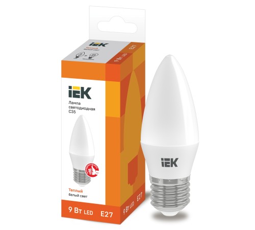 Iek LLE-C35-9-230-30-E27 Лампа светодиодная LED C35 свеча 9Вт 230В 3000К E27 Iek LLE-C35-9-230-30-E27 Лампа светодиодная LED C35 свеча 9Вт 230В 3000К E27