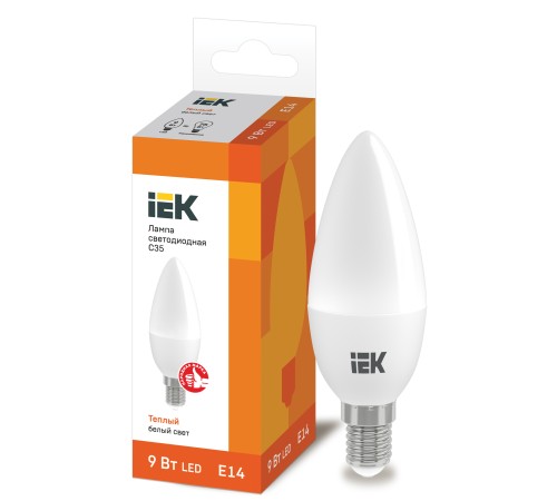 Iek LLE-C35-9-230-30-E14 Лампа светодиодная LED C35 свеча 9Вт 230В 3000К E14 Iek LLE-C35-9-230-30-E14 Лампа светодиодная LED C35 свеча 9Вт 230В 3000К E14