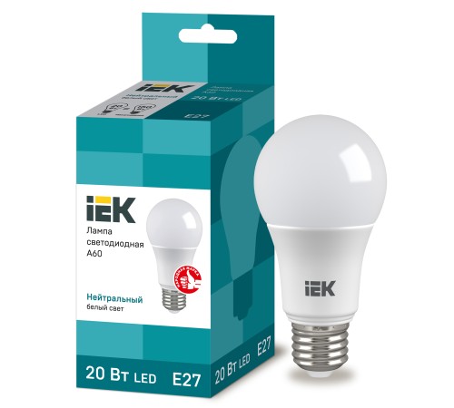 Iek LLE-A60-20-230-40-E27 Лампа светодиодная ECO A60 шар 20Вт 230В 4000К E27 IEK Iek LLE-A60-20-230-40-E27 Лампа светодиодная ECO A60 шар 20Вт 230В 4000К E27 IEK