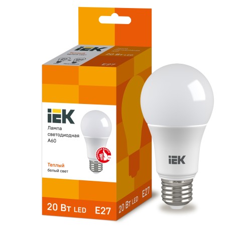 Iek LLE-A60-20-230-30-E27 Лампа светодиодная ECO A60 шар 20Вт 230В 3000К E27 IEK Iek LLE-A60-20-230-30-E27 Лампа светодиодная ECO A60 шар 20Вт 230В 3000К E27 IEK
