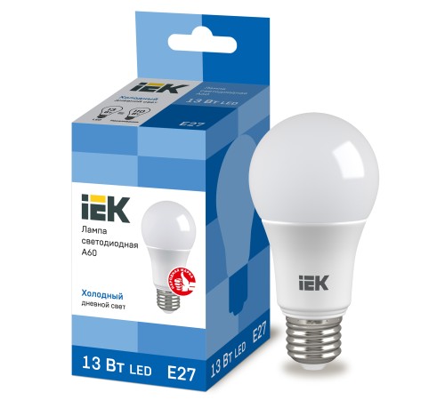 Iek LLE-A60-13-230-65-E27 Лампа светодиодная ECO A60 шар 13Вт 230В 6500К E27 IEK Iek LLE-A60-13-230-65-E27 Лампа светодиодная ECO A60 шар 13Вт 230В 6500К E27 IEK