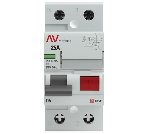 Выключатель дифференциальный (УЗО) DV 2п 25А 30мА тип AC AVERES | rccb-2-25-30-ac-av | EKF