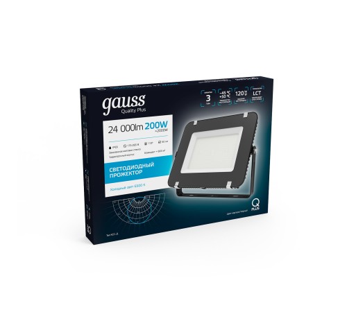 Прожектор светодиодный LED ДО 200 Вт 24000 Лм 6500К IP65 439х56х346 мм Qplus Gauss Gauss 613100200 Прожектор светодиодный LED ДО 200 Вт 24000 Лм 6500К IP65 439х56х346 мм Qplus Gauss Gauss 613100200