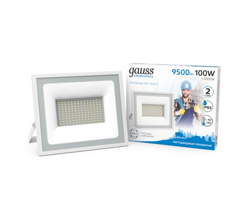 Прожектор светодиодный LED ДО 100 Вт 9500 Лм 6500К IP65 255х33х213 мм Elementary Gauss Gauss 613120300 Прожектор светодиодный LED ДО 100 Вт 9500 Лм 6500К IP65 255х33х213 мм Elementary Gauss Gauss 613120300