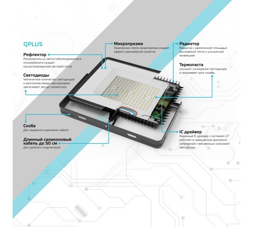 Прожектор светодиодный LED ДО 200 Вт 24000 Лм 6500К IP65 439х56х346 мм Qplus Gauss Gauss 613100200 Прожектор светодиодный LED ДО 200 Вт 24000 Лм 6500К IP65 439х56х346 мм Qplus Gauss Gauss 613100200