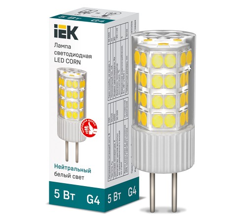 Iek LLE-CORN-5-230-40-G4 Лампа LED CORN капсула 5Вт 230В 4000К керамика G4 Iek LLE-CORN-5-230-40-G4 Лампа LED CORN капсула 5Вт 230В 4000К керамика G4