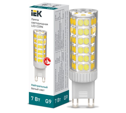 Iek LLE-CORN-7-230-40-G9 Лампа LED CORN капсула 7Вт 230В 4000К керамика G9 Iek LLE-CORN-7-230-40-G9 Лампа LED CORN капсула 7Вт 230В 4000К керамика G9
