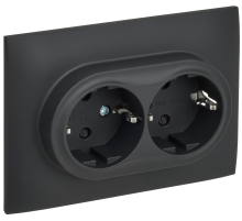 SKANDY Розетка 2-местная с заземлением с защитными шторками 16А в сборе SK-R07G графит IEK
