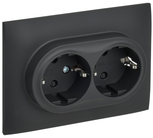 SKANDY Розетка 2-местная с заземлением с защитными шторками 16А в сборе SK-R07G графит IEK
