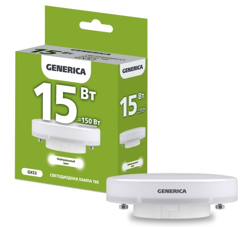 IEK LL-T80-15-230-40-GX53-G Лампа LED T80 таблетка 15Вт 230В 4000К GX53 GENERICA