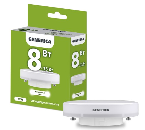 IEK LL-T80-08-230-40-GX53-G Лампа LED T80 таблетка 8Вт 230В 4000К GX53 GENERICA IEK LL-T80-08-230-40-GX53-G Лампа LED T80 таблетка 8Вт 230В 4000К GX53 GENERICA