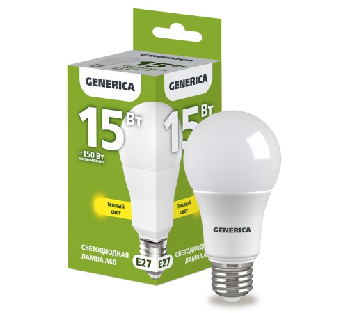 IEK LL-A60-15-230-30-E27-G Лампа LED A60 груша 15Вт 230В 3000К E27 GENERICA