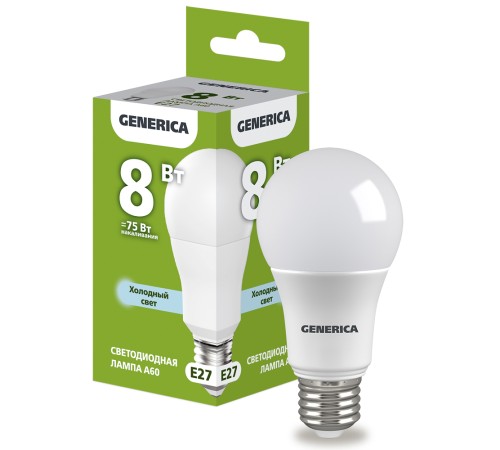 IEK LL-A60-08-230-65-E27-G Лампа LED A60 груша 8Вт 230В 6500К E27 GENERICA