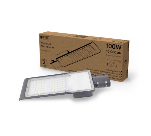 Светильник светодиодный уличный консольный LED ДКУ 100 Вт 10000 Лм 3000К IP65 190-250 В КСС Ш 420х160х57 мм Avenue Gauss Gauss 629534100 Светильник светодиодный уличный консольный LED ДКУ 100 Вт 10000 Лм 3000К IP65 190-250 В КСС Ш 420х160х57 мм Avenue Gauss Gauss 629534100