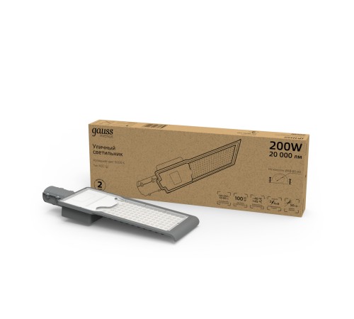 Светильник светодиодный уличный консольный LED ДКУ-200 Вт 20000 Лм 5000К IP65 190-250 В КСС Ш 600х200х70 мм Avenue Gauss Gauss 629534302
