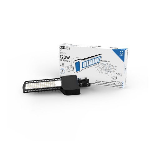 Светильник светодиодный уличный консольный LED ДКУ 120 Вт 14400 Лм 5000К IP65 120-260 В КСС Ш 535х260х64 мм Qplus Gauss Gauss 629535320 Светильник светодиодный уличный консольный LED ДКУ 120 Вт 14400 Лм 5000К IP65 120-260 В КСС Ш 535х260х64 мм Qplus Gauss Gauss 629535320