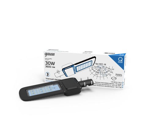 Светильник светодиодный уличный консольный LED ДКУ 50 Вт 6000 Лм 5000К IP65 120-260 В КСС Ш 370х145х45 мм Qplus Gauss Gauss 629535350 Светильник светодиодный уличный консольный LED ДКУ 50 Вт 6000 Лм 5000К IP65 120-260 В КСС Ш 370х145х45 мм Qplus Gauss Gauss 629535350