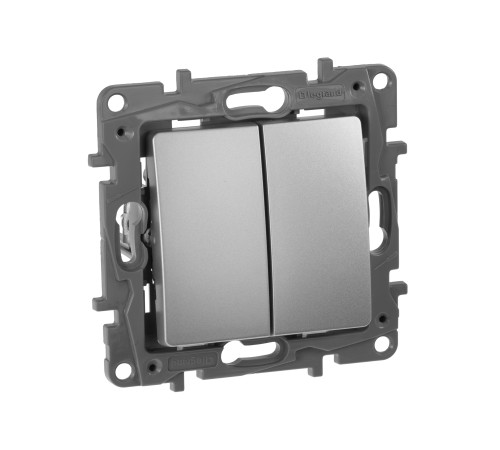 Выключатель двухклавишный, автоматические клеммы, Etika, 10AX, 250В~, алюминий Legrand 672402