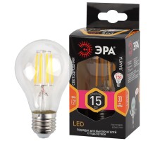 Лампа светодиодная F-LED A60-15W-827-E27 (филамент, груша, 15Вт, тепл, Е27) (10/100/1500) ЭРА Б0046981