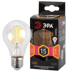 Лампа светодиодная F-LED A60-15W-827-E27 (филамент, груша, 15Вт, тепл, Е27) (10/100/1500) ЭРА Б0046981