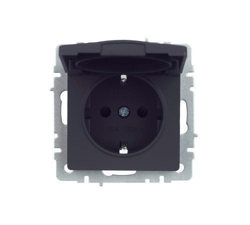 BRITE Розетка одинарная с заземлением с защитными шторками и крышкой 16А IP44 РСбш10-3-44-БрГ графит