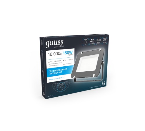 Прожектор светодиодный LED ДО 150 Вт 18000 Лм 6500К IP65 404х52х332 мм Qplus Gauss Gauss 690511150