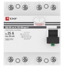 Устройство Защитного Отключения ВД-100 4P 25А/30мА (эл-мех, тип А) EKF PROxima