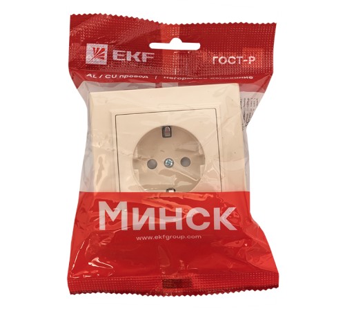 EKF ERR16-028-200 Розетка 1-мест. СП с/з 16А бежевый с защ. штор. Минск EKF