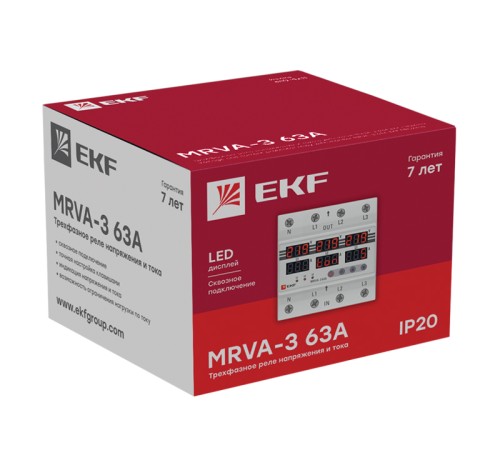 Трехфазное реле напряжения и тока с дисп. MRVA-3 63A EKF | MRVA-3-63A | EKF