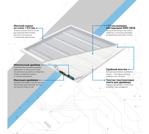 Светильник светодиодный универсальный LED ДВО 36 Вт 3200 Лм 6500К 595х595х19 мм IP20 призма Офис