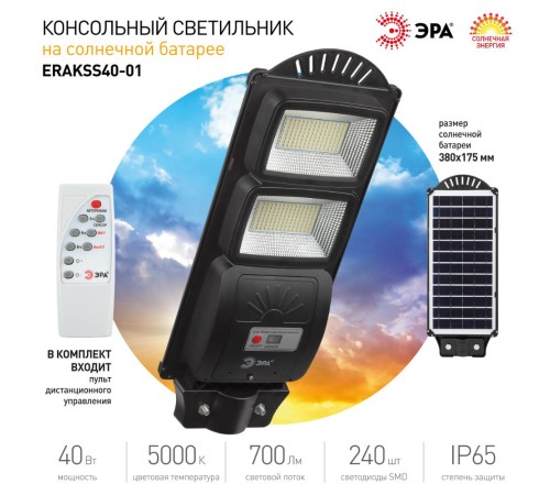Светильник консольный Эра ERAKSS40-01 6Вт ламп.:1шт светодиод.лампа солнеч.бат. (Б0046799)