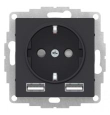 Systeme electric ATN001030 Розетка ATLASDESIGN 16А+ USB A+A, механизм, КАРБОН