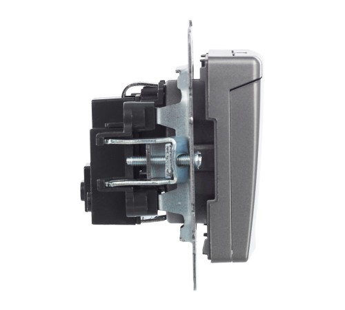 BRITE Розетка с заземлением с защитными шторками и крышкой 16А IP20 РСбш10-3-БрС сталь