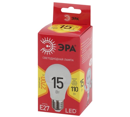 ЭРА Б0046355 LED A60-15W-827-E27 R (диод, груша, 15Вт, тепл, E27)