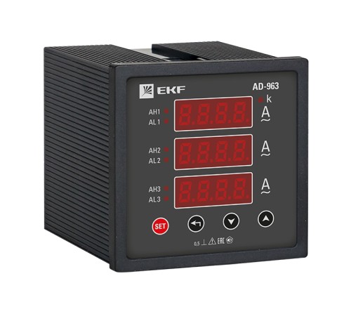 Амперметр цифровой AD-963 на панель 96х96 трехфазный EKF ad-963