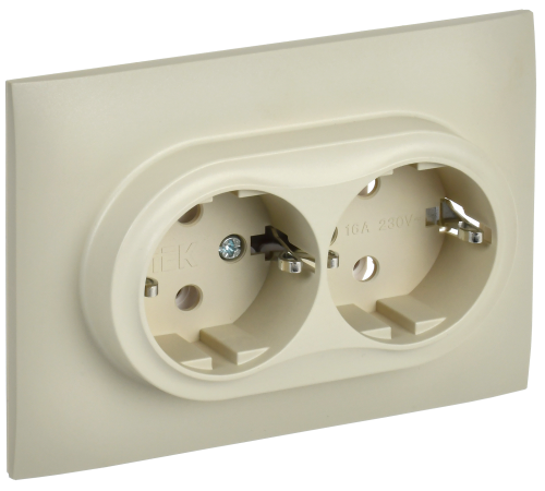 SKANDY Розетка 2-местная с заземлением без защитных шторок 16А в сборе SK-R08B бежевый IEK