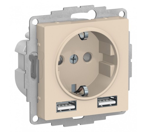 РОЗЕТКА ATLASDESIGN 16А c 2 USB A+A, 5В/2,4А, 2х5В/1,2А, механизм, БЕЖЕВЫЙ