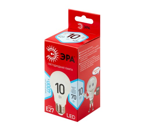 Эра Б0049635 Лампочка светодиодная RED LINE LED A60-10W-840-E27 R Е27 / E27 10 Вт груша нейтральный белый свет