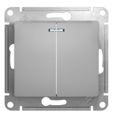 Systeme electric GSL000353 GLOSSA 2-клавишный ВЫКЛЮЧАТЕЛЬ с подсветкой, сх.5а, 10АХ, механизм, АЛЮМИНИЙ